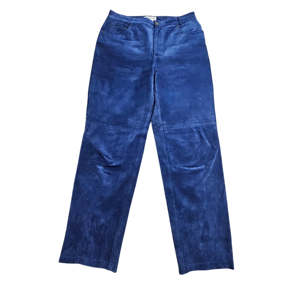 Bagatelle Vintage Lined Leather Pants 12 Blue Suede Straight Leg High Rise